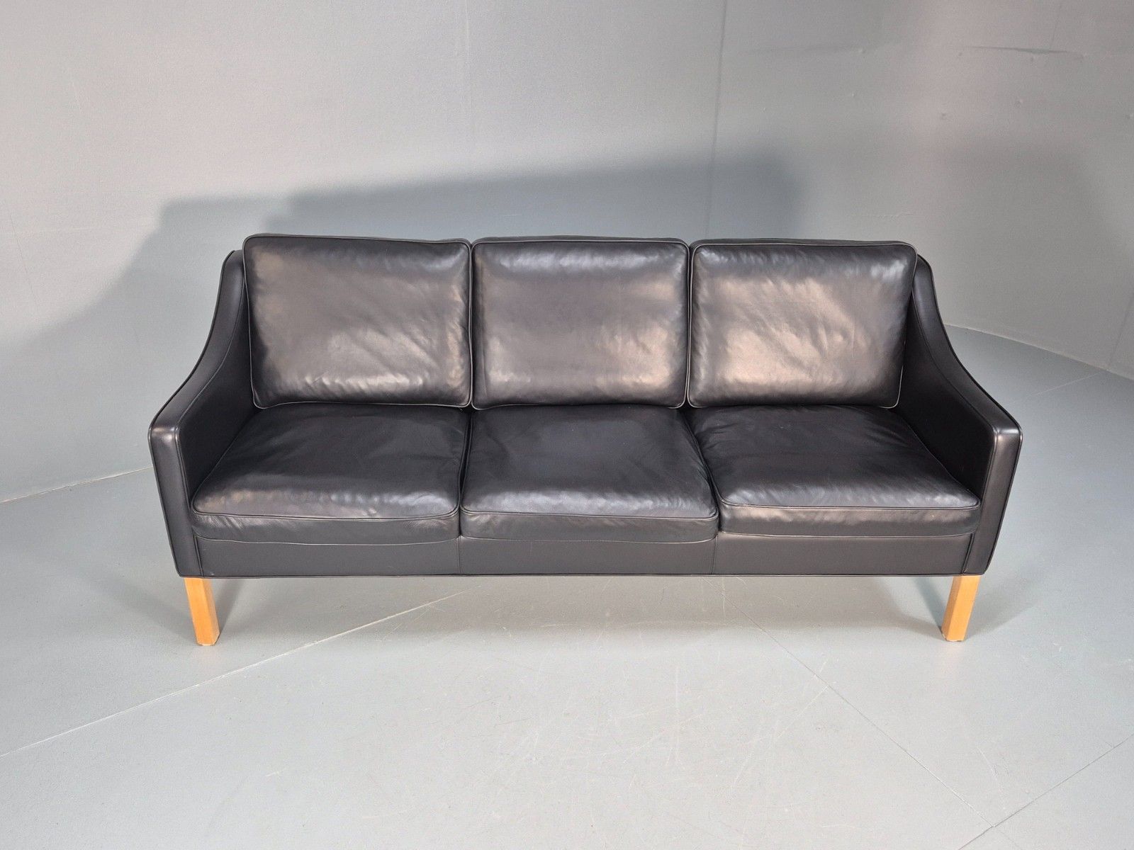 Vintage Hurup Danish 3 Seat Black Leather Sofa Mogensen 1980s Retro Eb9966 M3ss photo Furniture