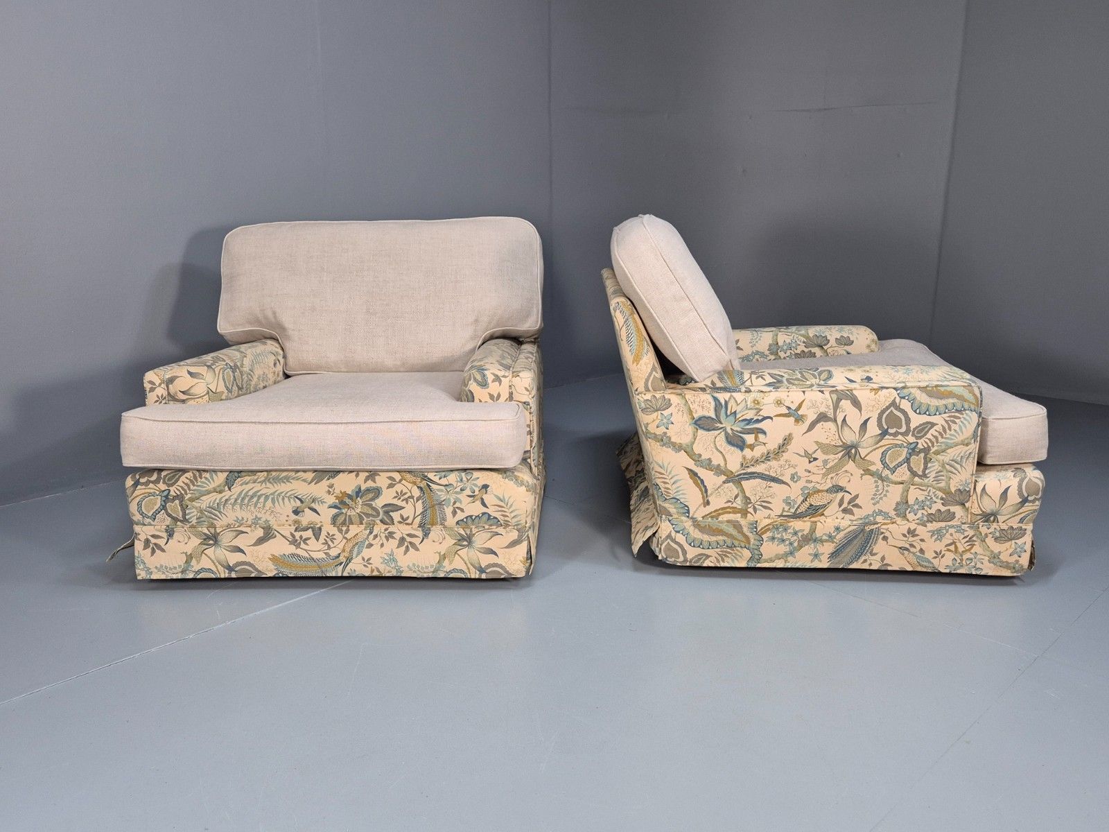 2 Vintage 1970s Lounge Chairs New Cushions Original Sanderson Suva Eb9980 Vclo photo vintage