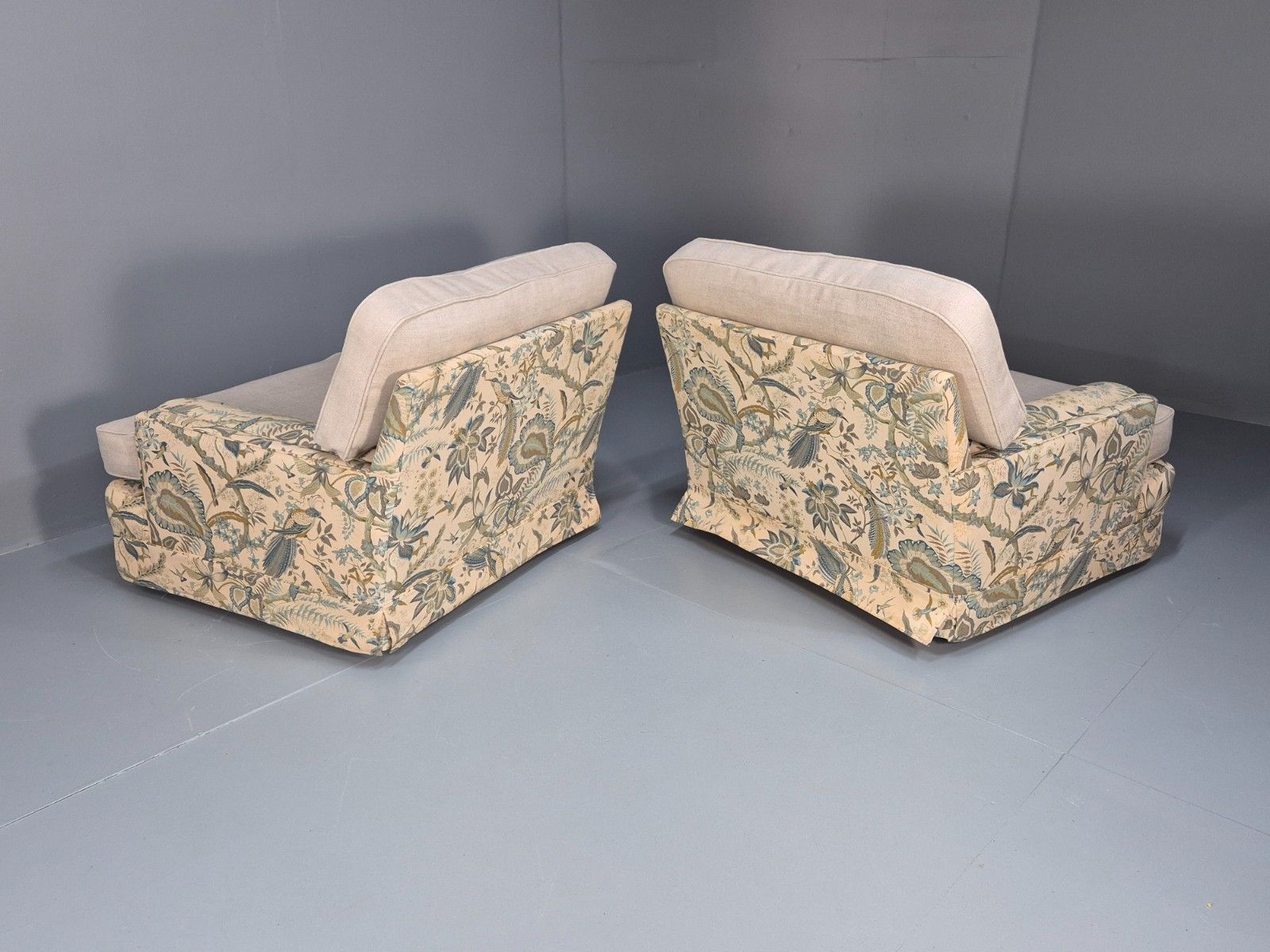 photo for sale 2 Vintage 1970s Lounge Chairs New Cushions Original Sanderson Suva Eb9980 Vclo