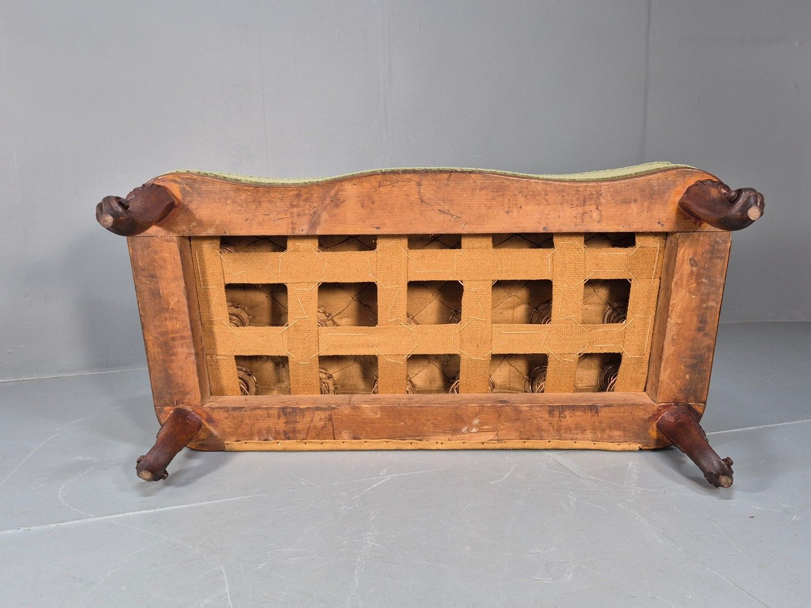 Antique Mahogany Two Seat Sofa Green Fabric Vintage 19th Century Eb9670 V2ss photo buy