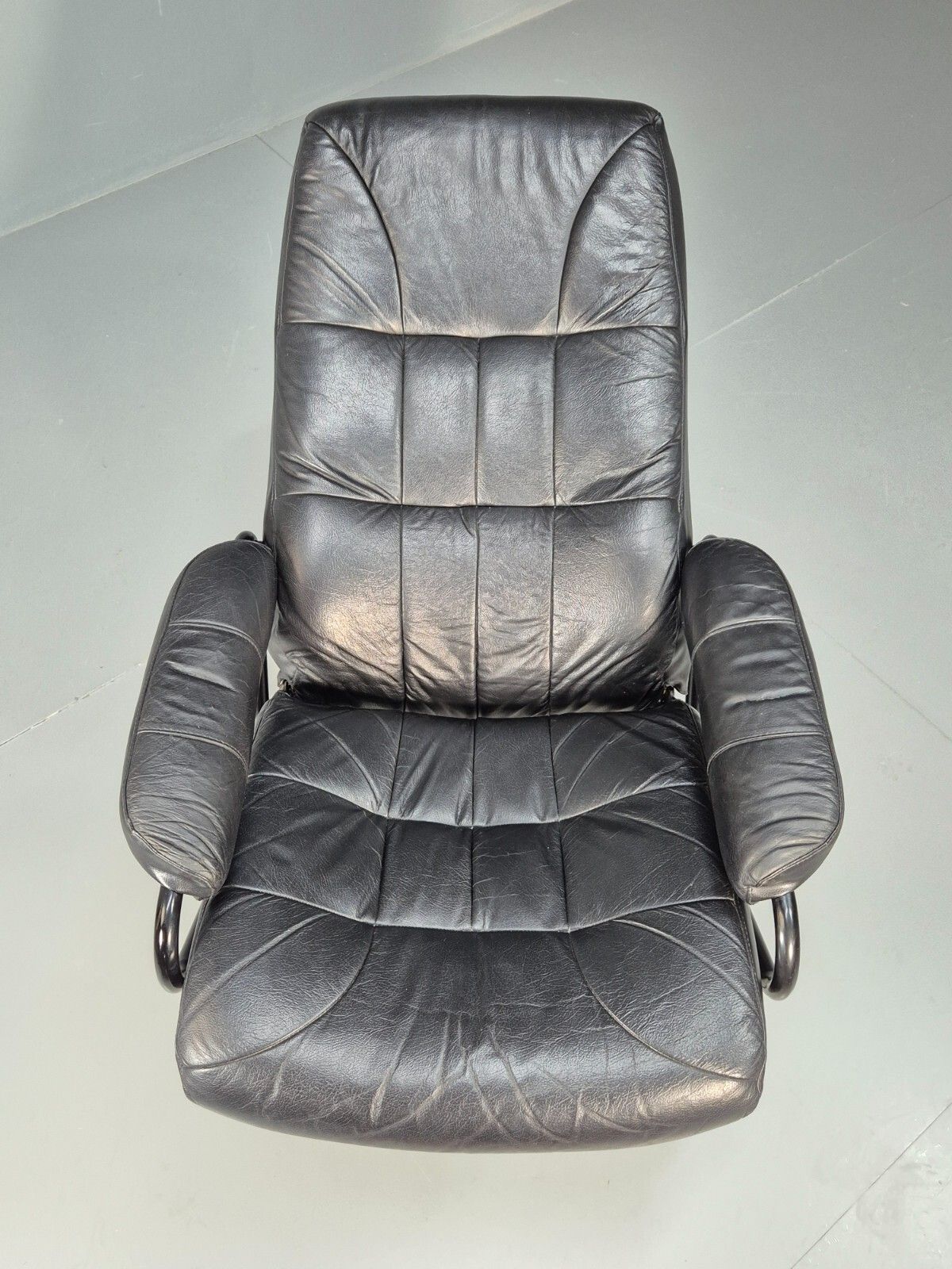 photo furniture Vintage Danish Black Leather Vinyl Swivel Recline Chair 1980s Retro Eb9311 Mswi
