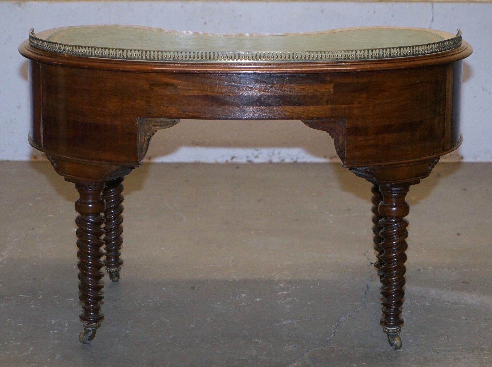 photo furniture Gillow's Of Lancaster Regency Military Campaign Kidney Desk Brass Gallery Rail