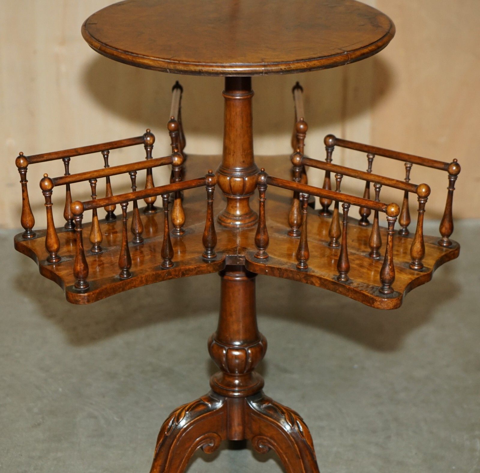 Antique  Restored Victorian Burl Walnut Library Revolving Book Table Bookcase photo 2750.0