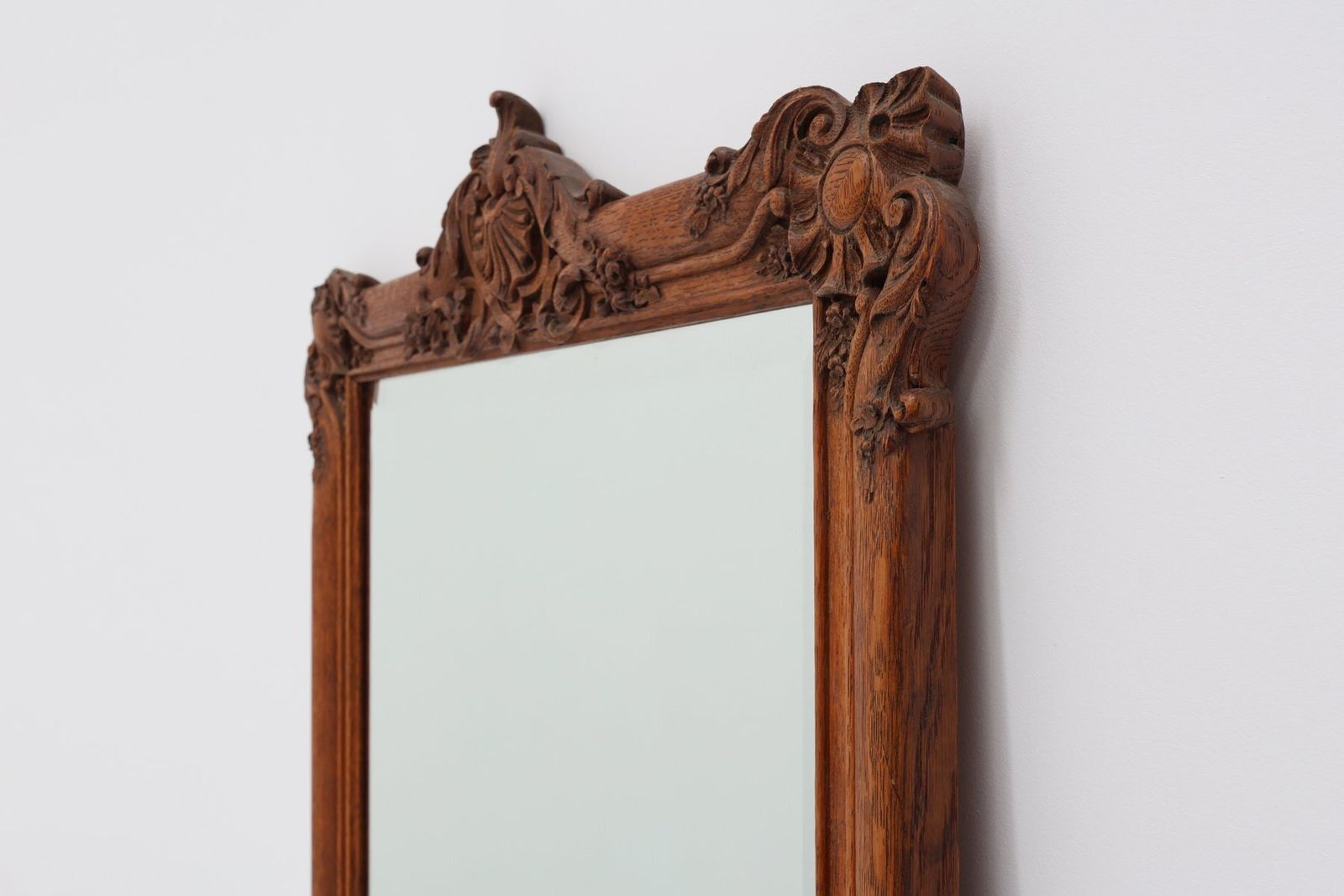 French Baroque Carved Wooden Beveled Mirror, 1890s photo vintage
