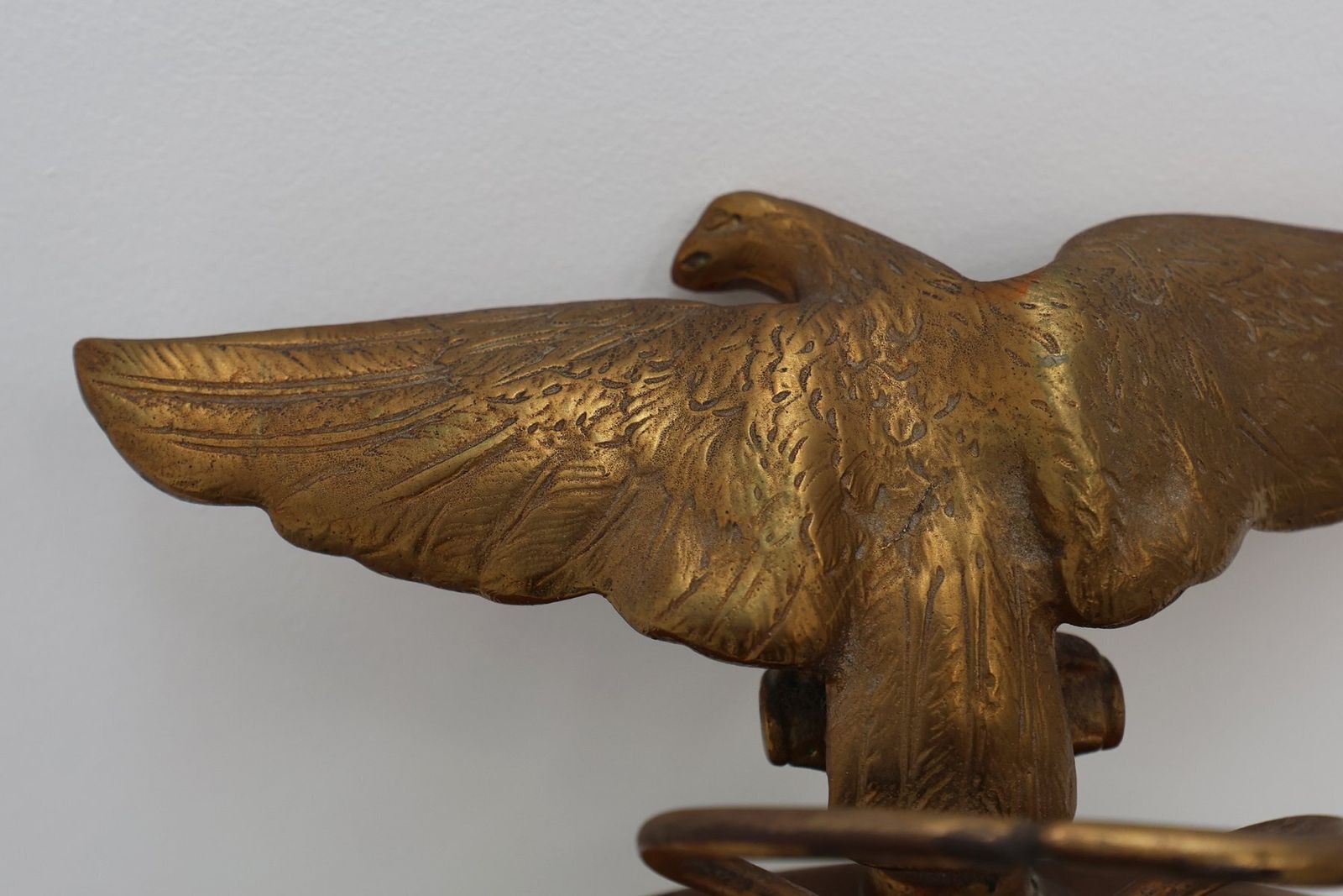 photo for sale Small French Empire Style Gold Decorative Convex Mirror With Eagle, 1950s