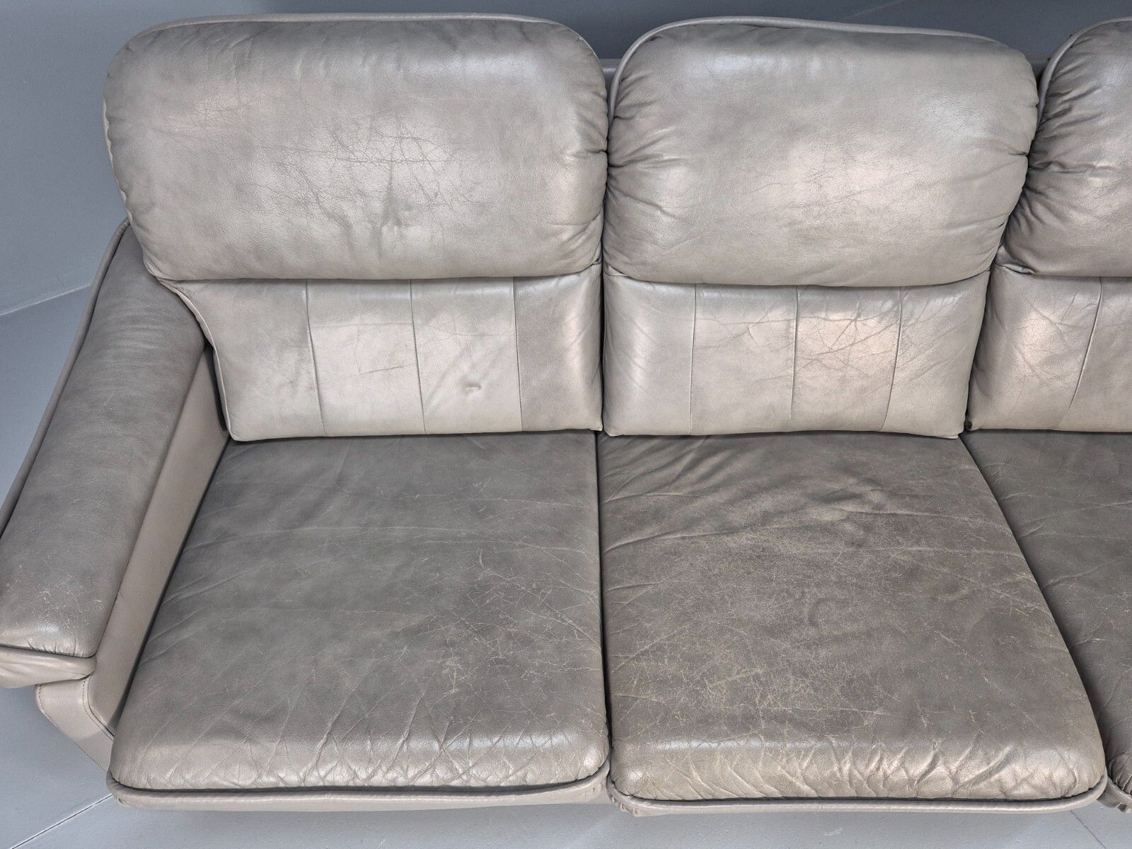Vintage Danish 3 Seat Sofa Grey Leather And Vinyl 1980s Retro Eb8596 M3ss photo vinterior