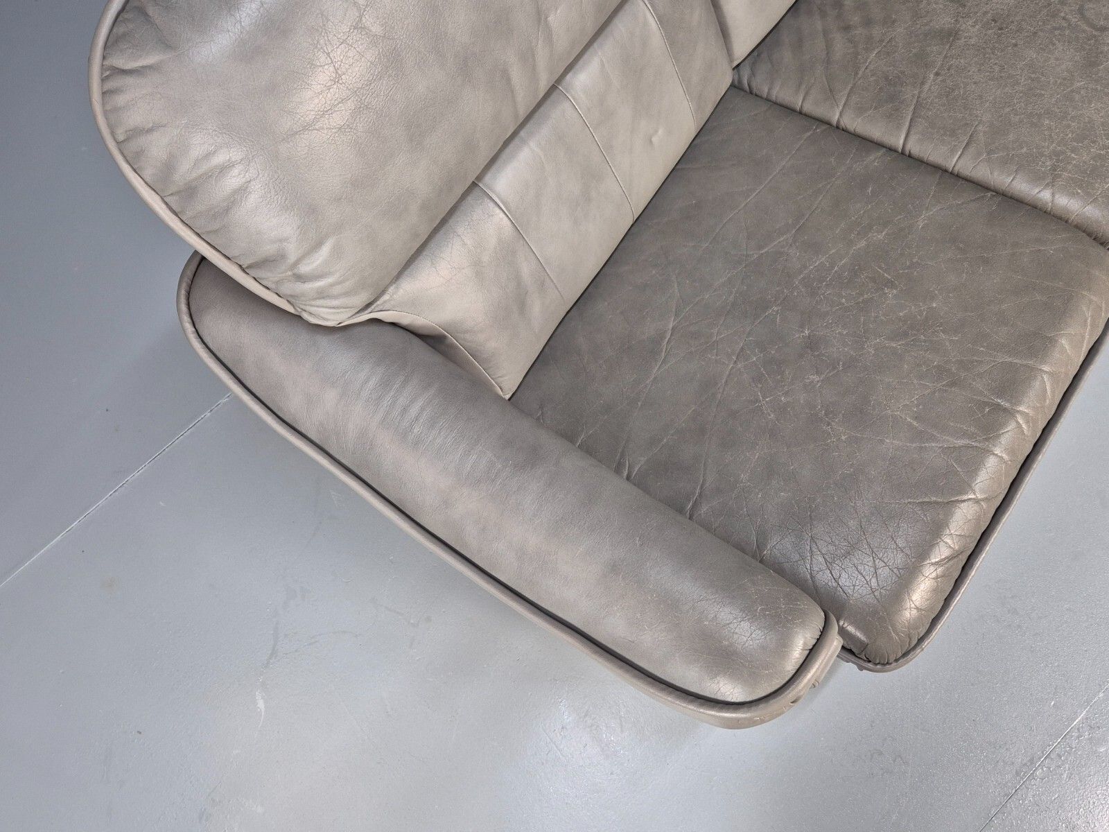 450.0 Vintage Danish 3 Seat Sofa Grey Leather And Vinyl 1980s Retro Eb8596 M3ss photo