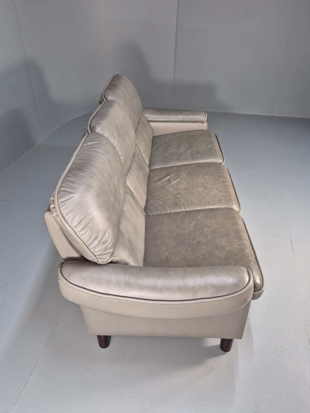 photo buy Vintage Danish 3 Seat Sofa Grey Leather And Vinyl 1980s Retro Eb8596 M3ss