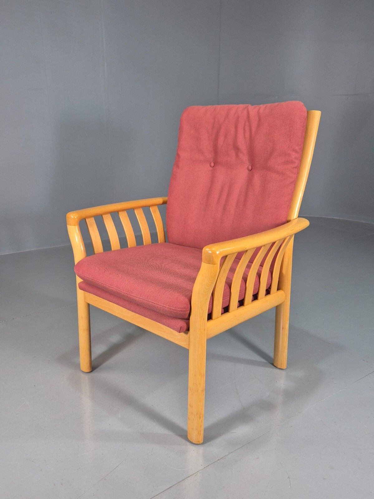 Vintage Danish Lounge Chair Red Cotton Beech Wood Frame 1980s Retro Eb7490 Mnor