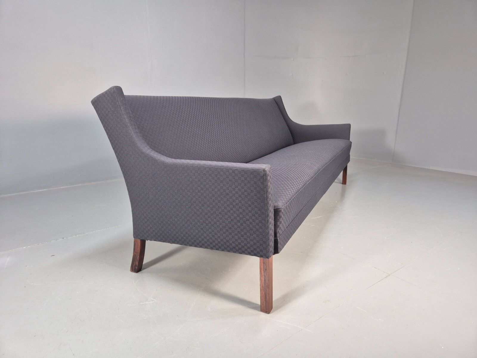 800.0 Vintage Danish 3 Seat Sofa Blue Check Cotton Mogensen Mcm 1960s  Eb8589 M3ss photo