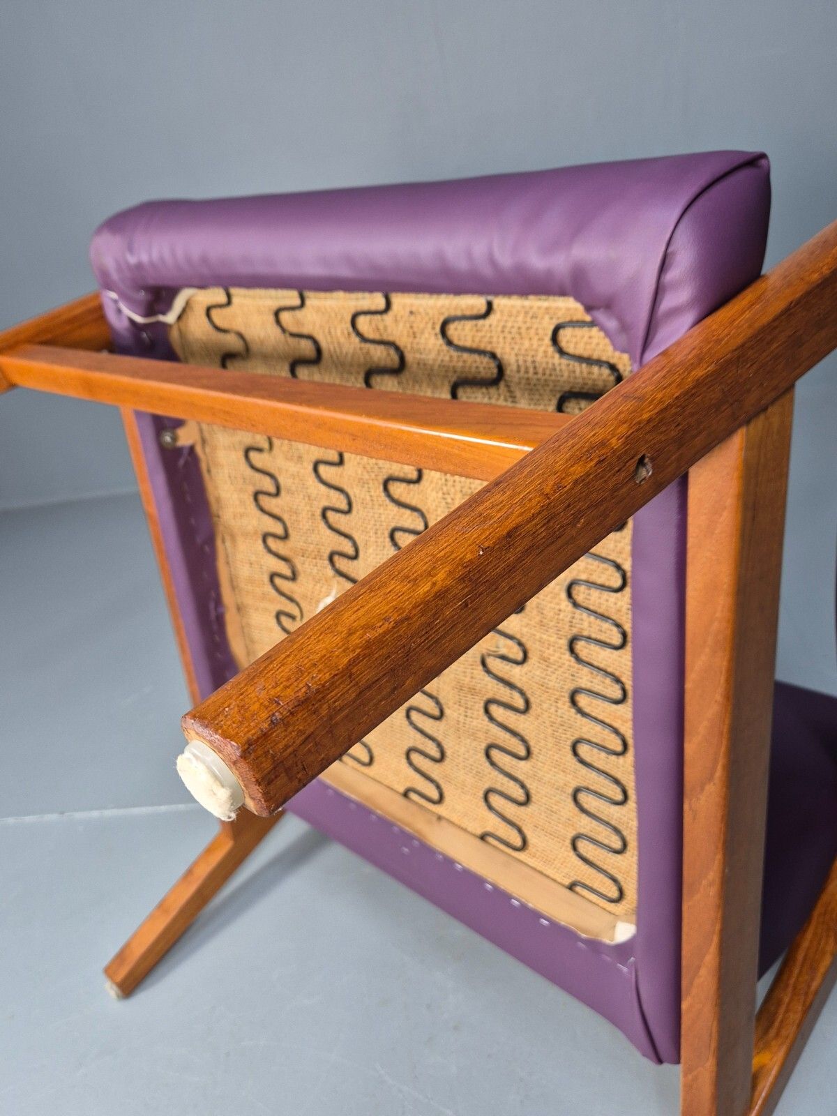 Vintage Danish Teak Lounge Chair Purple Faux Leather Retro 1960s Mcm Eb7718 Mnor photo vintage