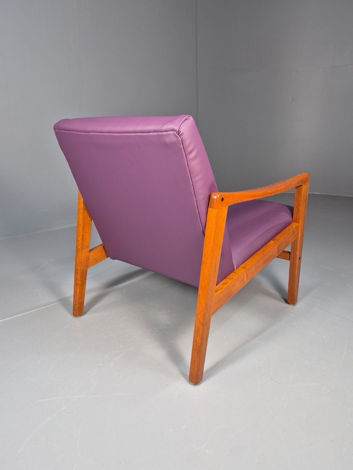 Furniture Vintage Danish Teak Lounge Chair Purple Faux Leather Retro 1960s Mcm Eb7718 Mnor photo