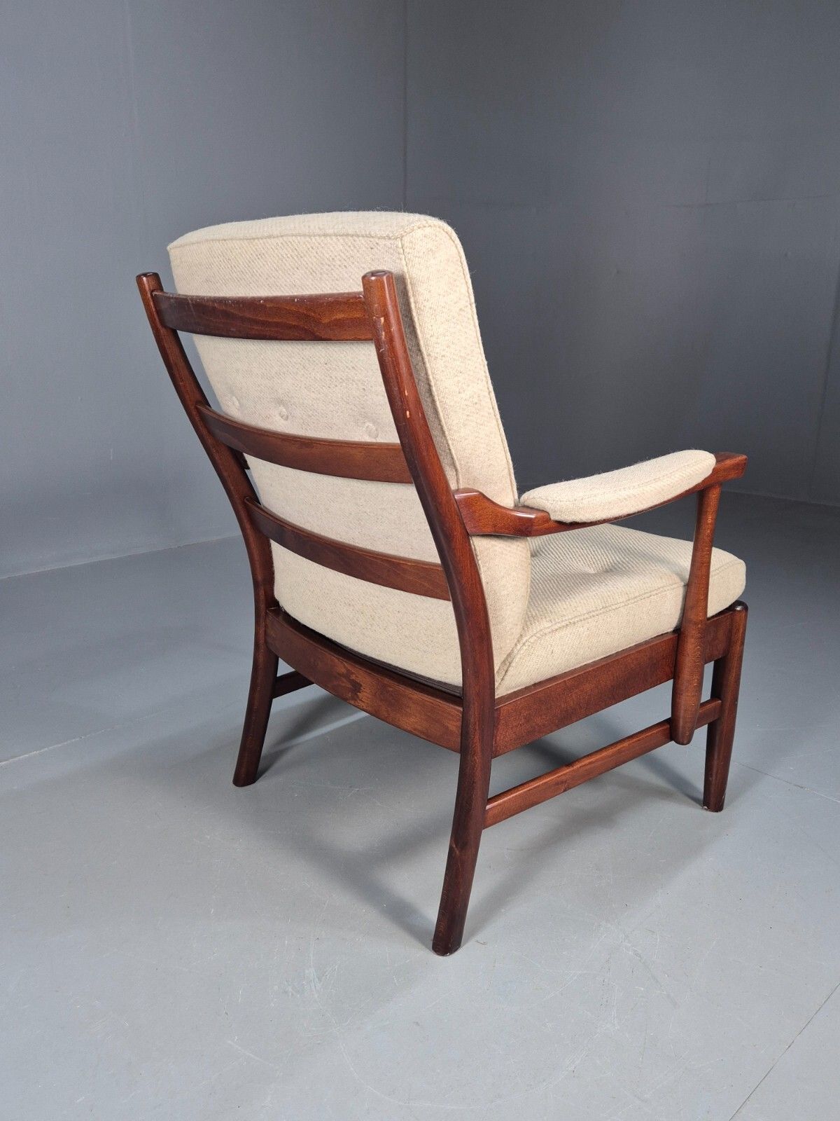 Vintage Danish Lounge Chair Beige Wool Wood Frame 1970s Retro  Eb8539 Mnor photo buy