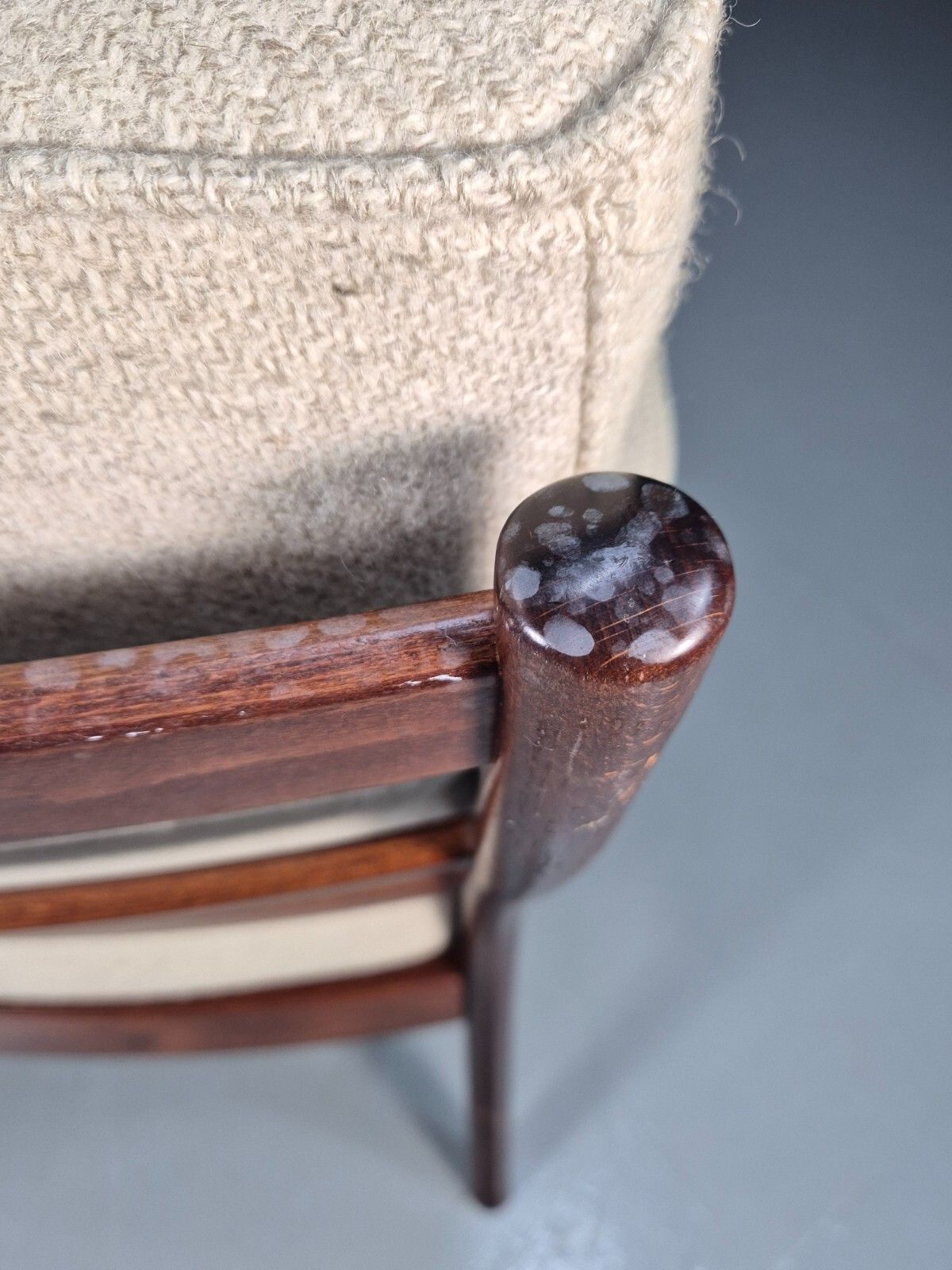 Furniture Vintage Danish Lounge Chair Beige Wool Wood Frame 1970s Retro  Eb8539 Mnor photo