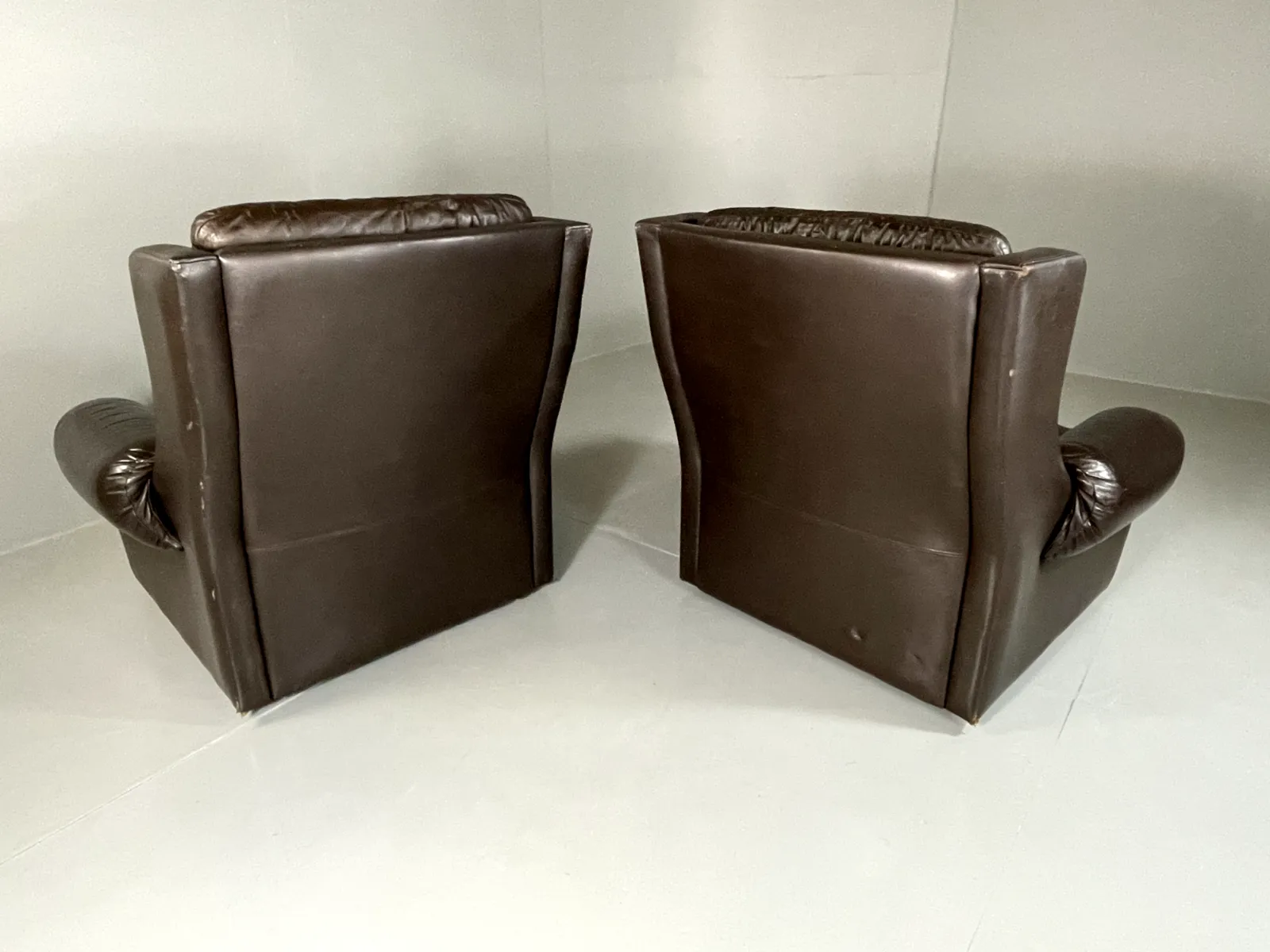 Furniture 2 Danish Style Lounge Chairs Wingback Leather Vintage 1970s Retro Eb5688 Mnor photo