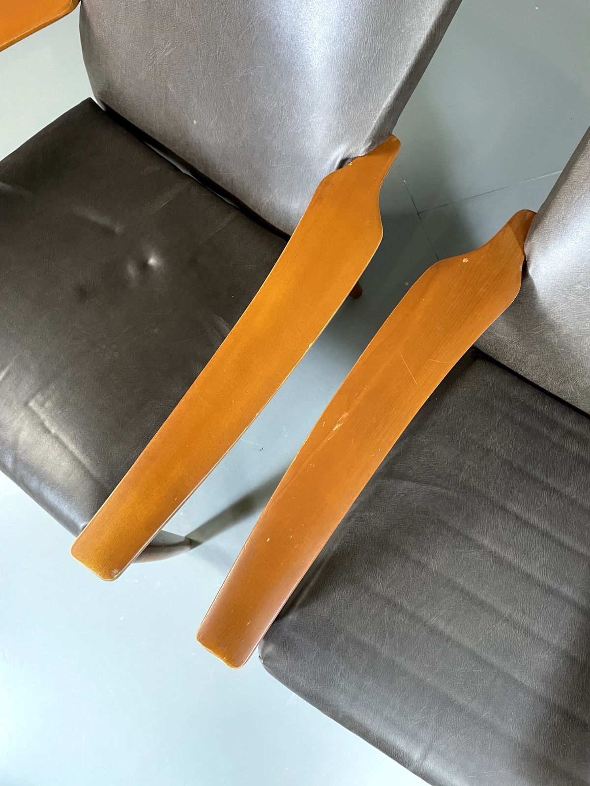 2 Parker Knoll Lounge Chairs Beech Vinyl Mcm Retro Pk988/1023 Eb6264 Mnor photo Furniture