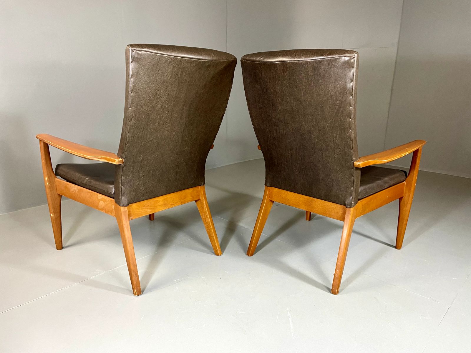 photo for sale 2 Parker Knoll Lounge Chairs Beech Vinyl Mcm Retro Pk988/1023 Eb6264 Mnor