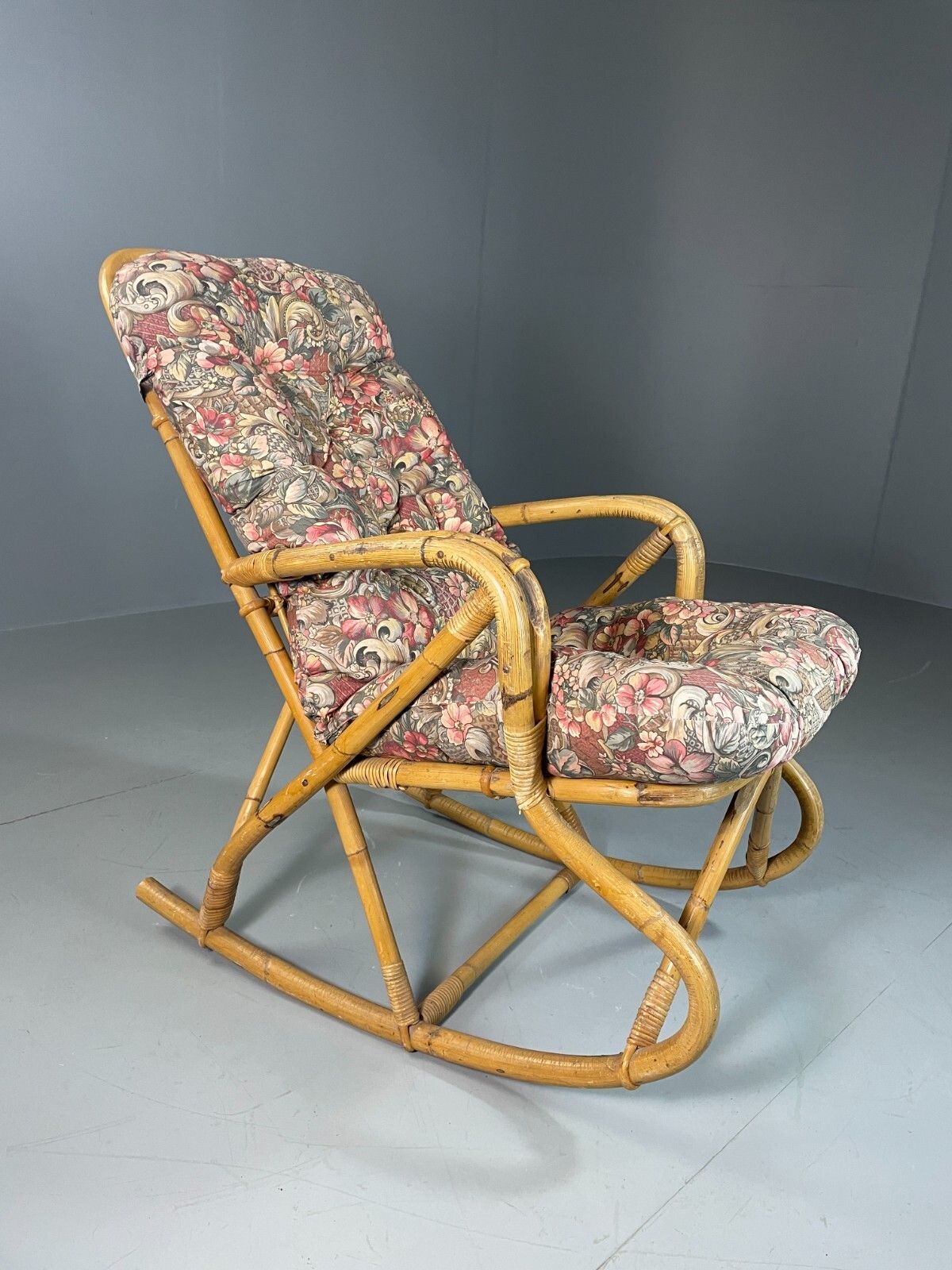Vintage Cane Rocking Chair Floral 1970s Retro Eb6413 Vber photo 150.0