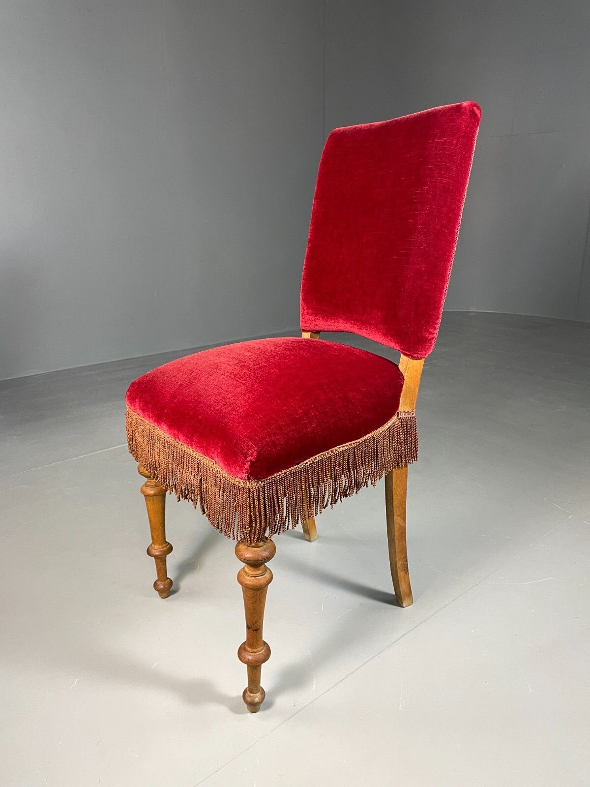 Antique Danish Small Chair Decorative Red Velour Oak Vintage Eb6486 Vclo