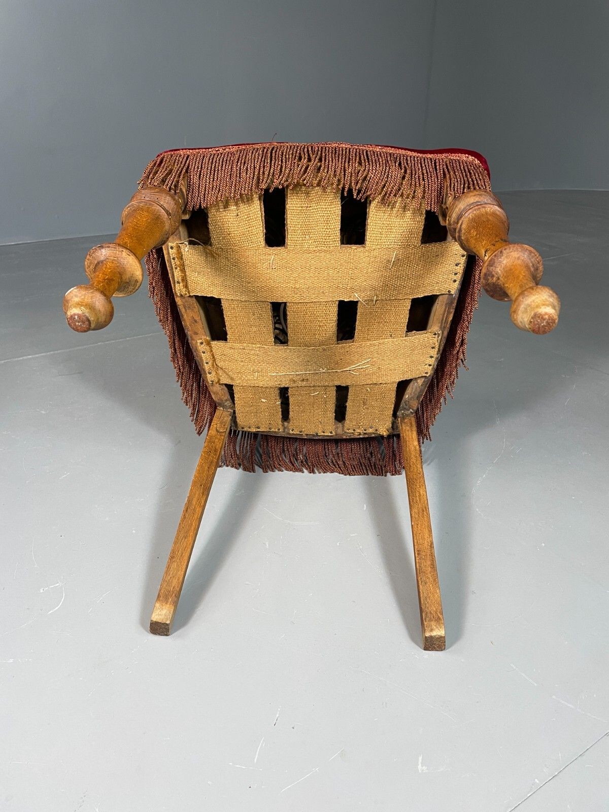 70.0 Antique Danish Small Chair Decorative Red Velour Oak Vintage Eb6486 Vclo photo
