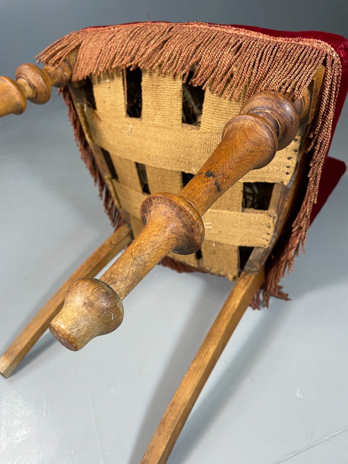 photo vinterior Antique Danish Small Chair Decorative Red Velour Oak Vintage Eb6486 Vclo