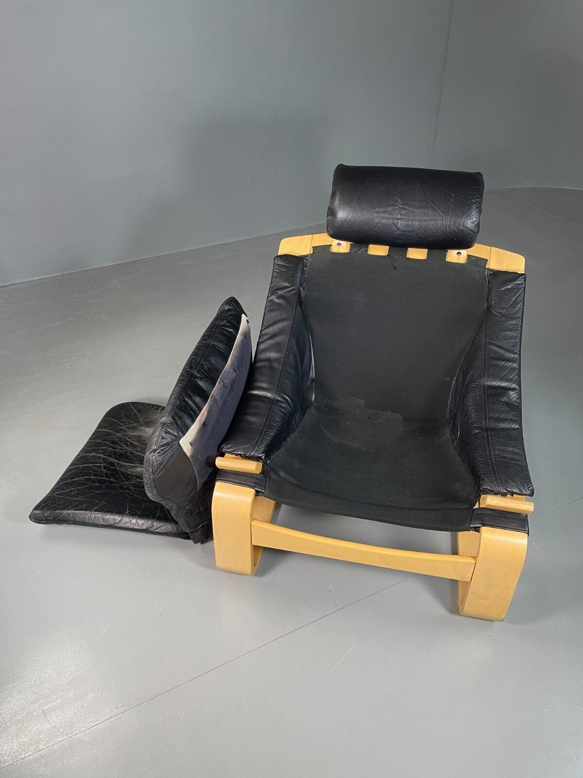 Furniture Vintage Swedish Lounge Chair Black Leather Krokken Retro Mcm Eb6604 Mben photo