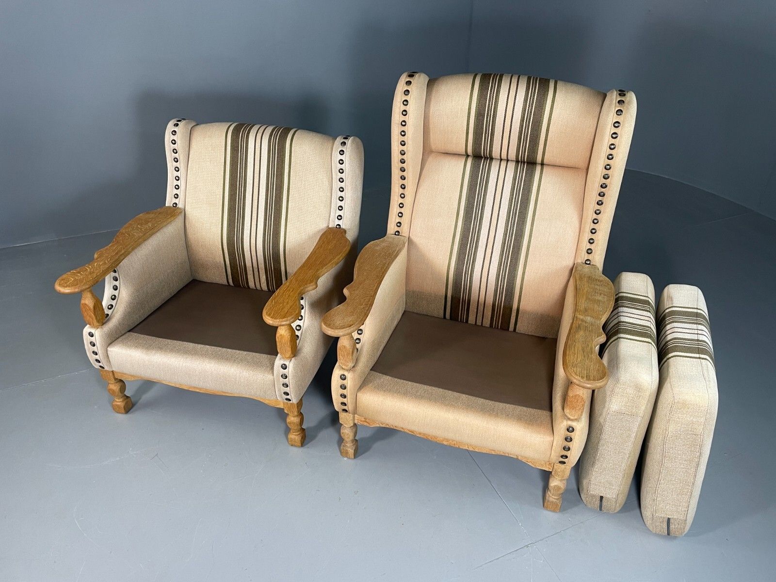2 Danish Lounge Chairs Oak Frame Cream Wool Kjaernulf Vintage Retro Eb6689 Mnor photo buy
