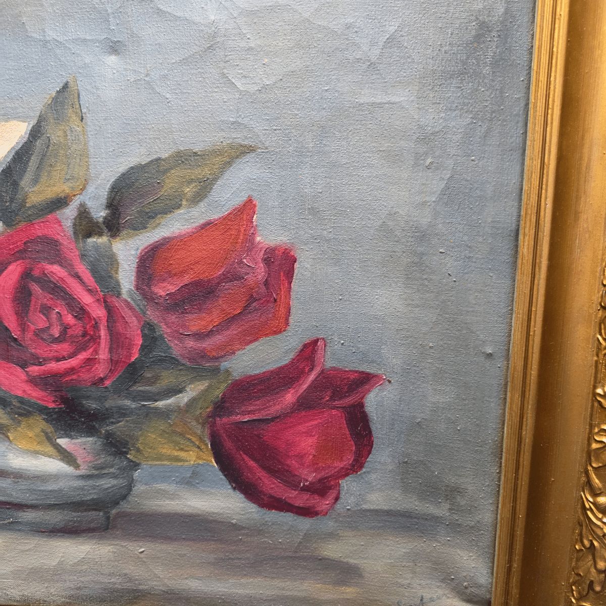 Vintage Oil Painting With Roses photo for sale