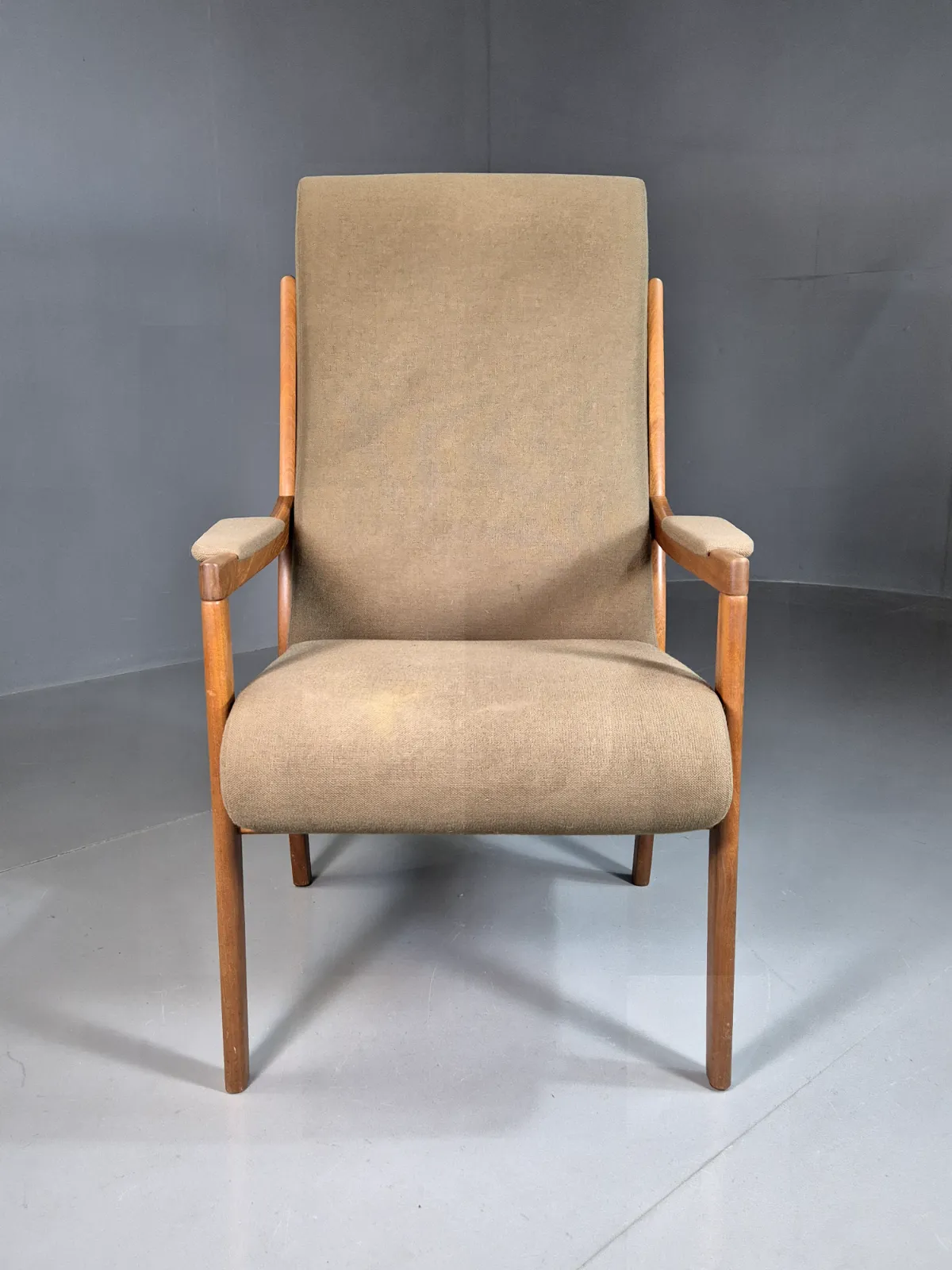 Vintage Swedish Lounge Chair Beige Wool Hardwood Frame Mcm Retro Eb7195 Mnor photo for sale