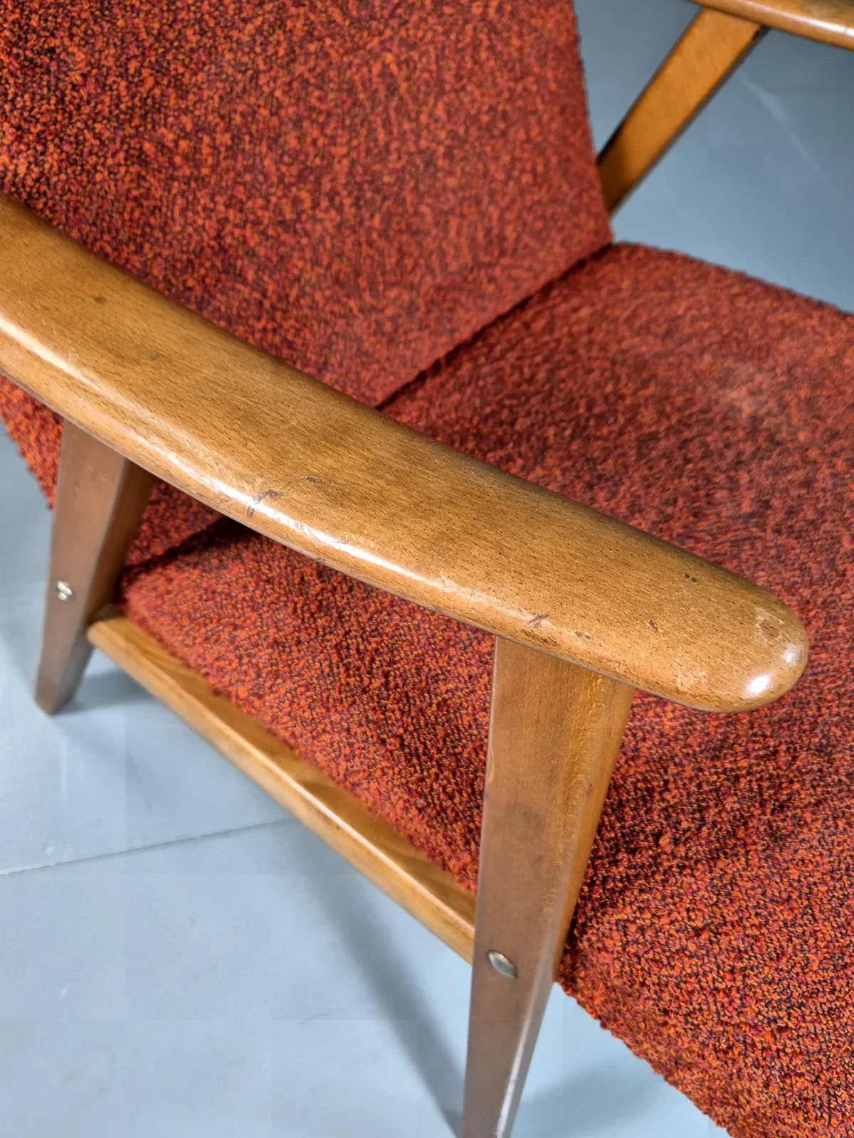 Vintage Swedish Lounge Chair Orange Beech Wood Frame Retro 1960s Mcm Eb7244 Mnor photo vintage