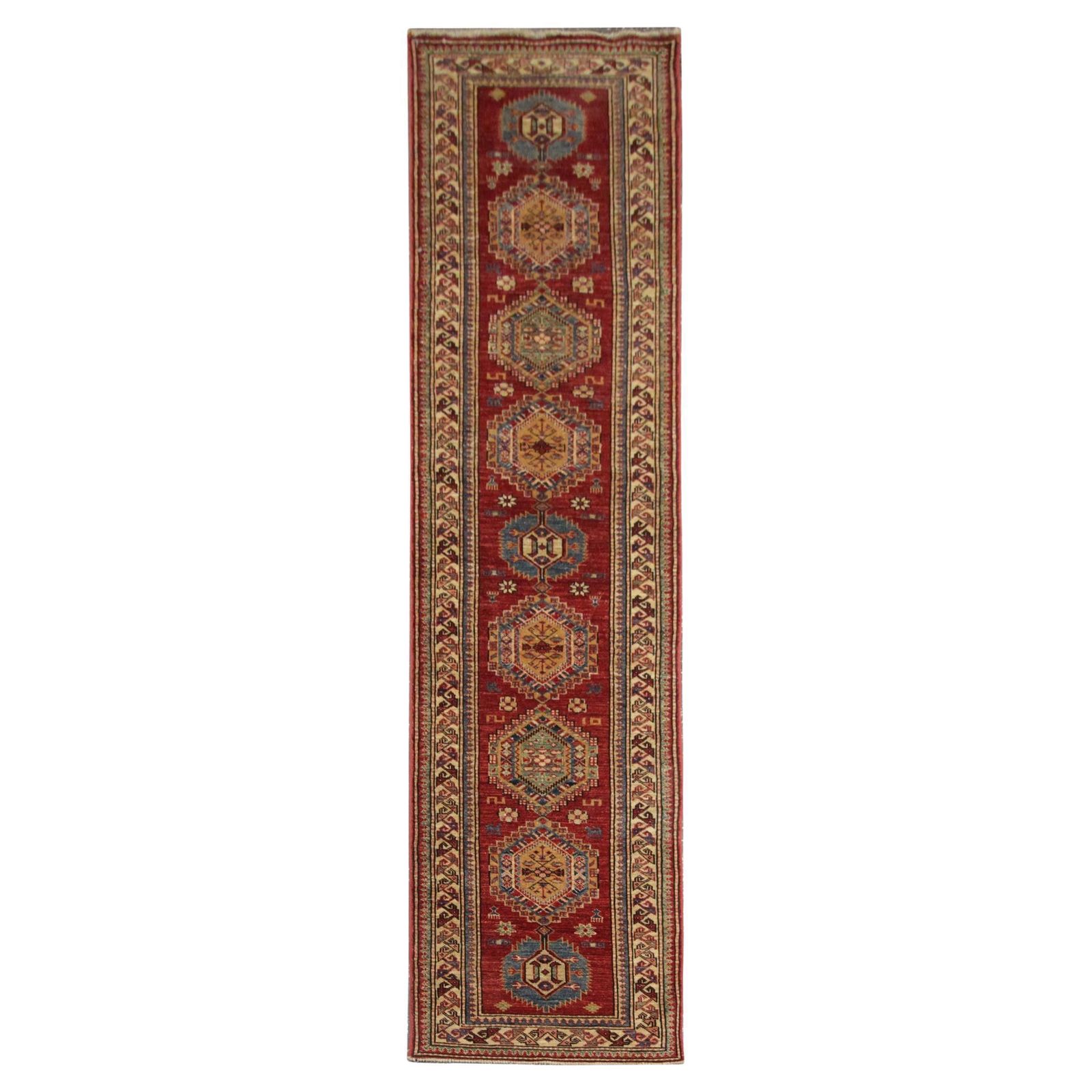 Handmade Kazak Oriental Runner Rug, Central Asian Hallway Stair Runner 300x68 Cm