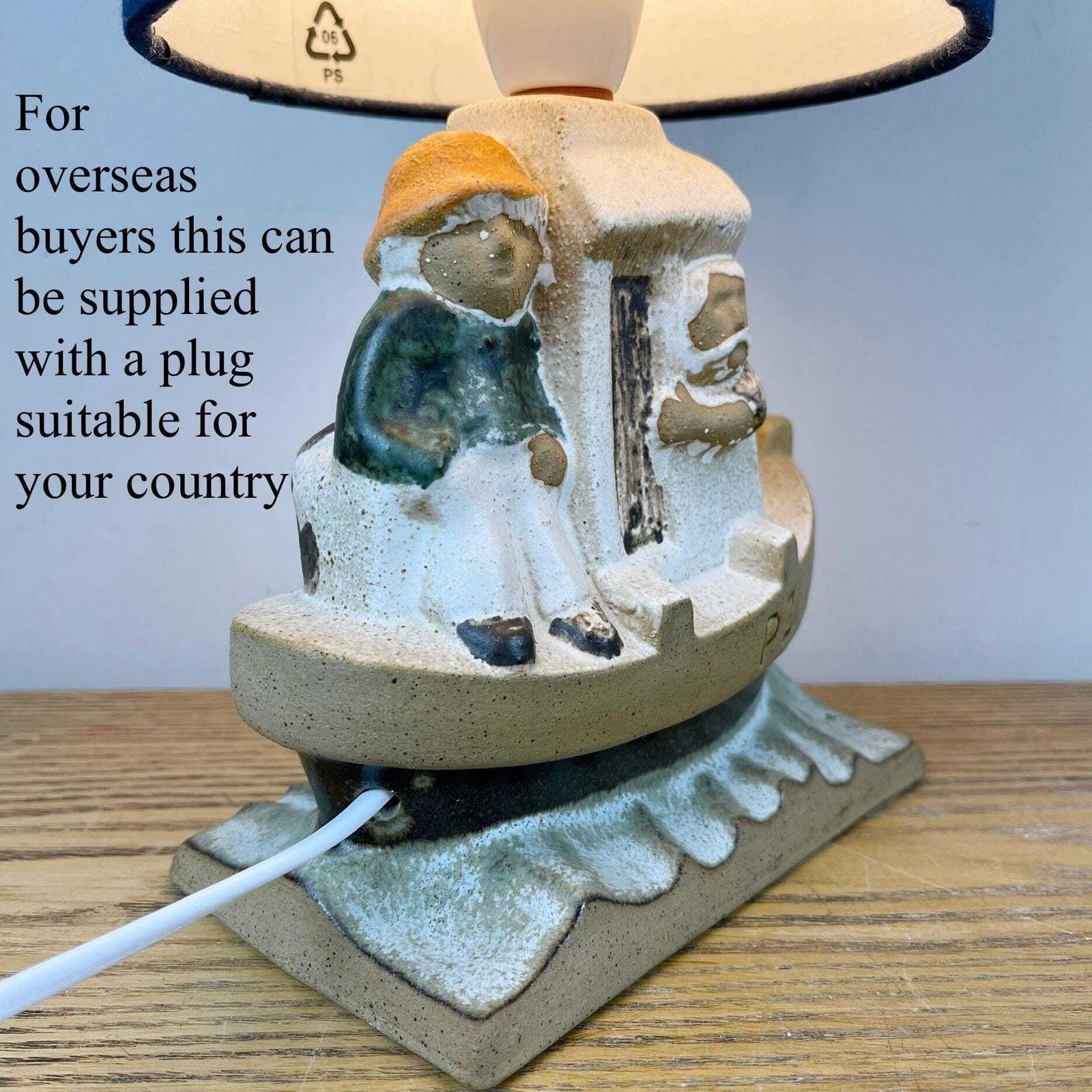 Vintage Tremaen Pottery Lamp,  Stoneware Penzance Fishing Boat photo 110.0