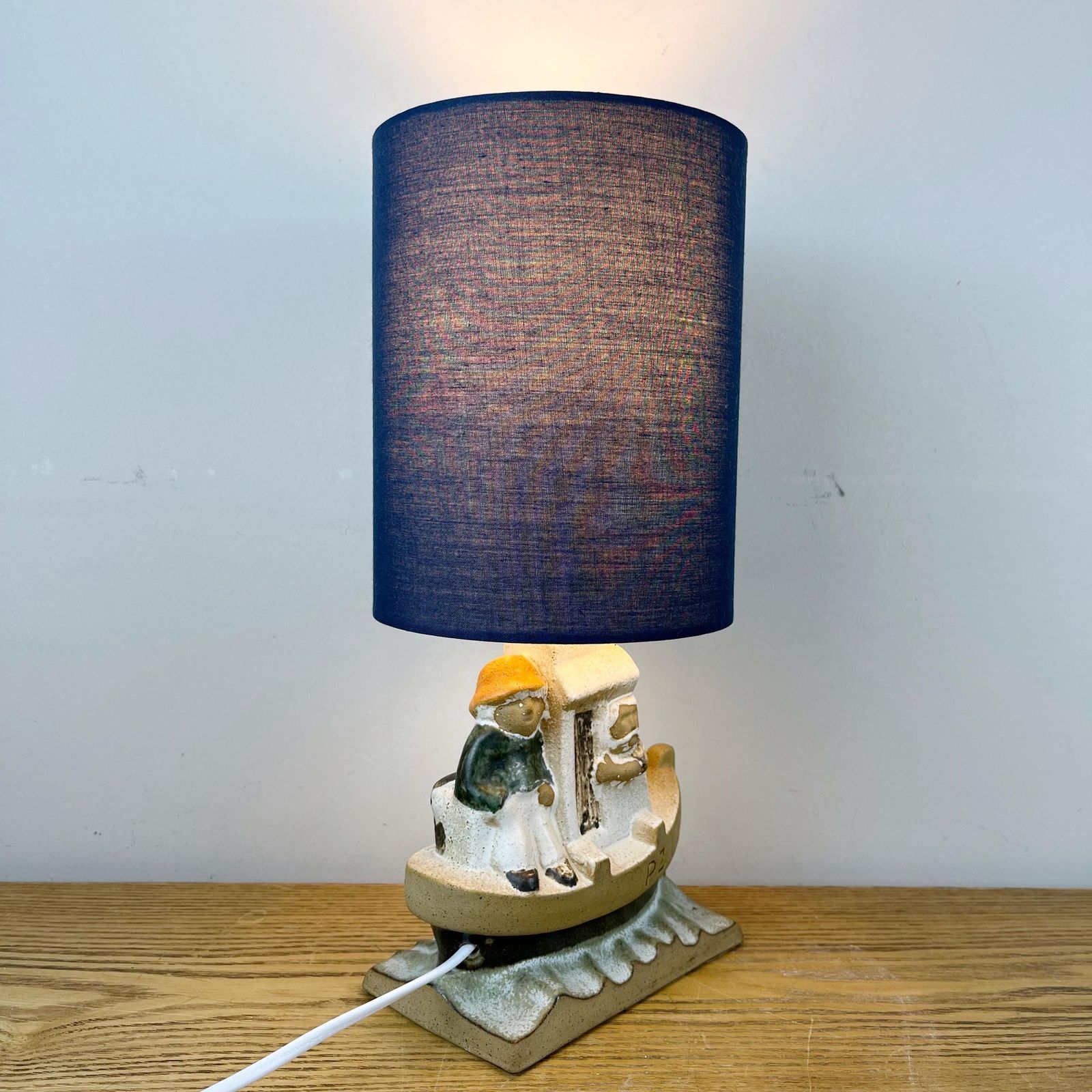 110.0 Vintage Tremaen Pottery Lamp,  Stoneware Penzance Fishing Boat photo