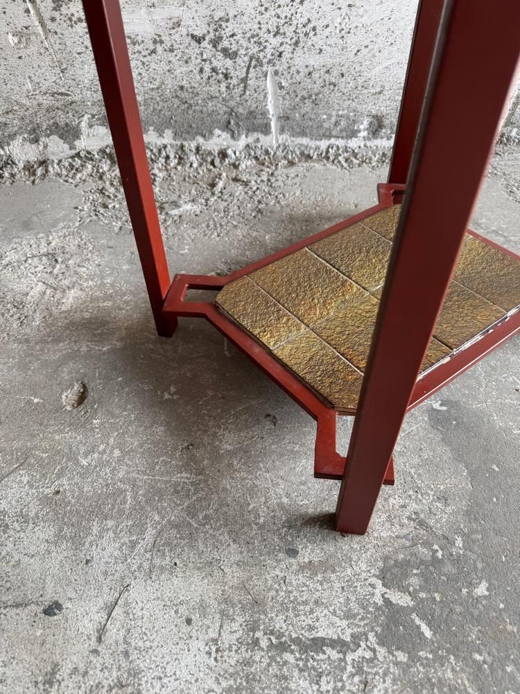Vintage Ceramic Side Table With Terracotta Metal Frame photo vintage