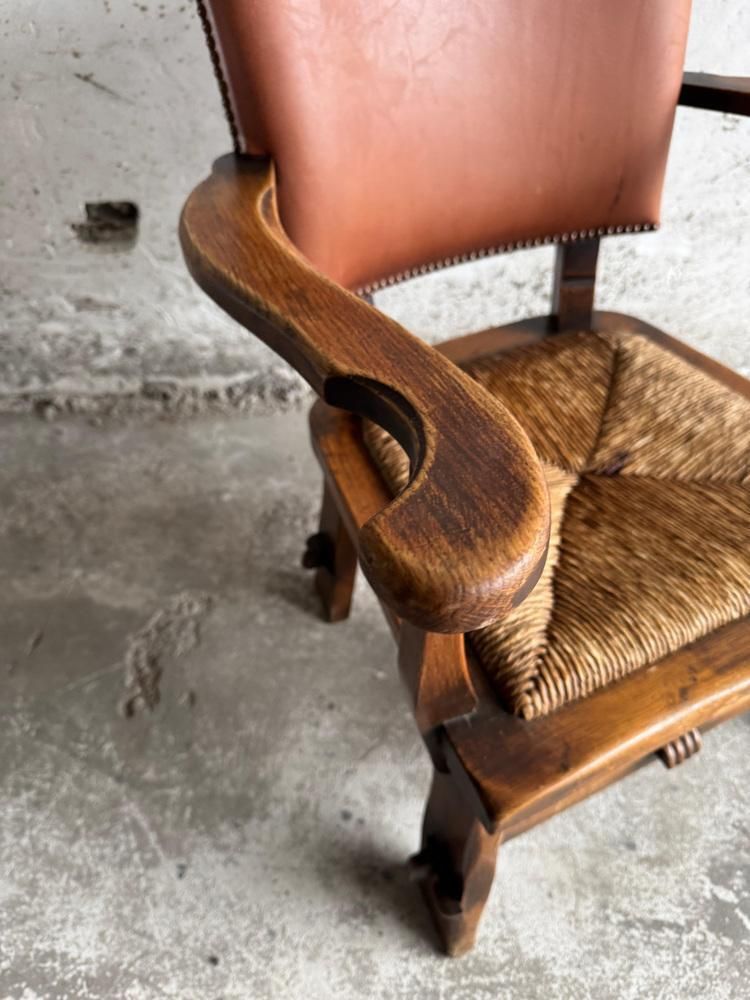 Brutalist Armchair With Wicker Seat And Leather Back photo Furniture