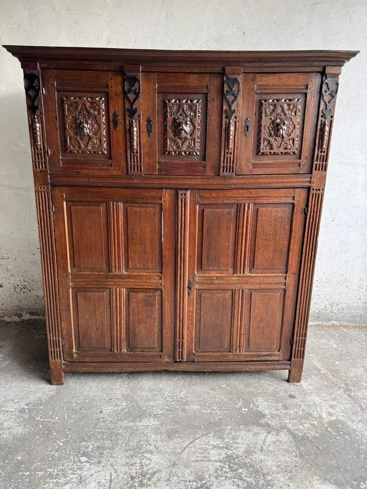 Antique Carved Wood Cabinet, 1800s photo for sale