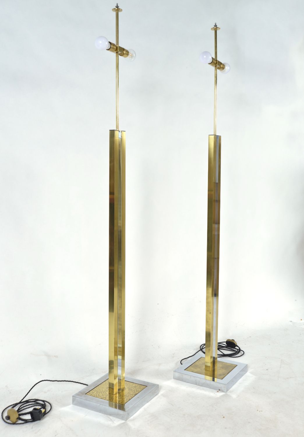 1970s Large Pair Italian Chrome Brass Bamboo Standard Floor Lamps Hollywood Regency photo 3800.0