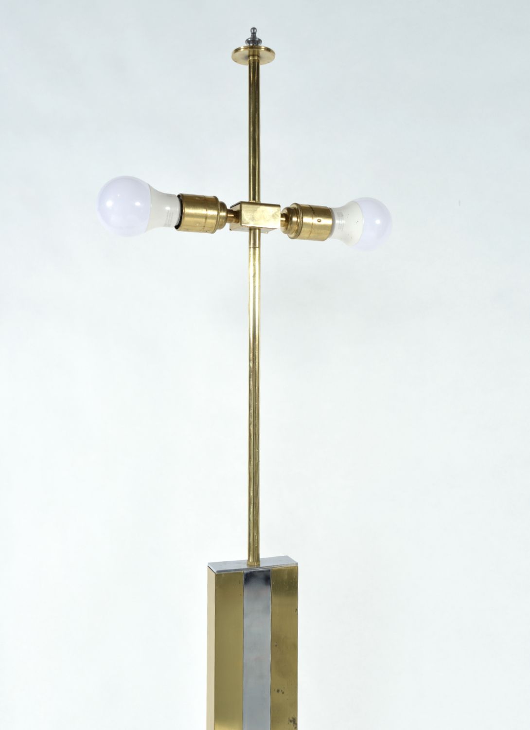 photo for sale 1970s Large Pair Italian Chrome Brass Bamboo Standard Floor Lamps Hollywood Regency