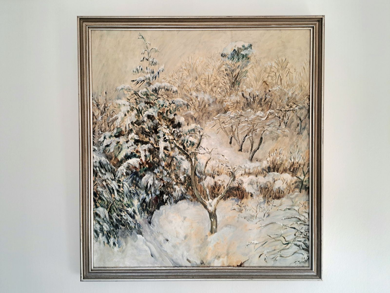 Vintage Painting Of A Snowy Woodland Scene photo Art