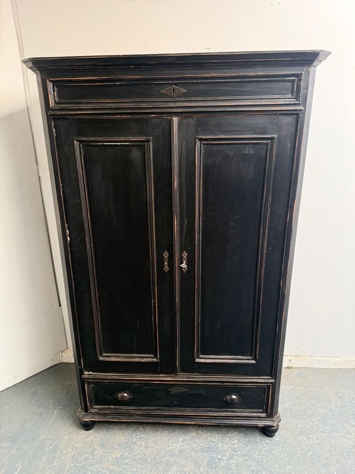 A Victorian Pine Painted Black 1 Drawer Child / Hall Wardrobe photo furniture