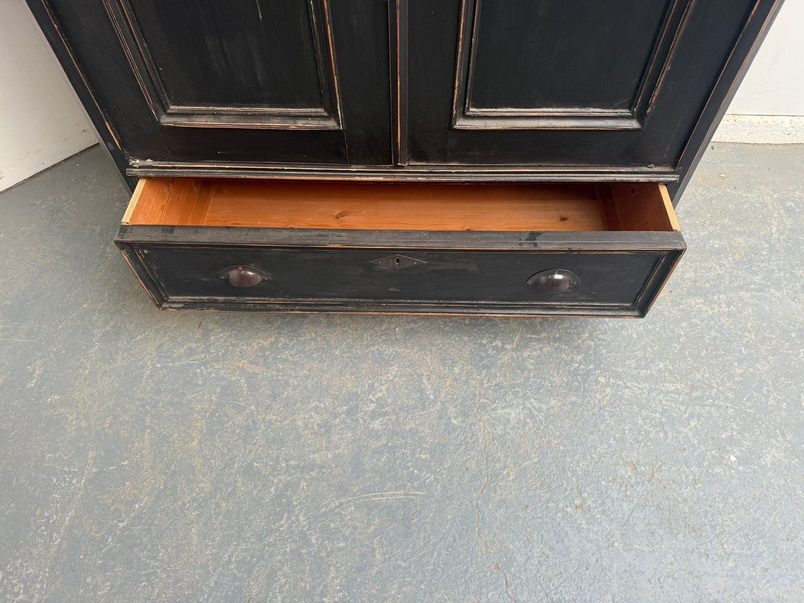 A Victorian Pine Painted Black 1 Drawer Child / Hall Wardrobe photo buy