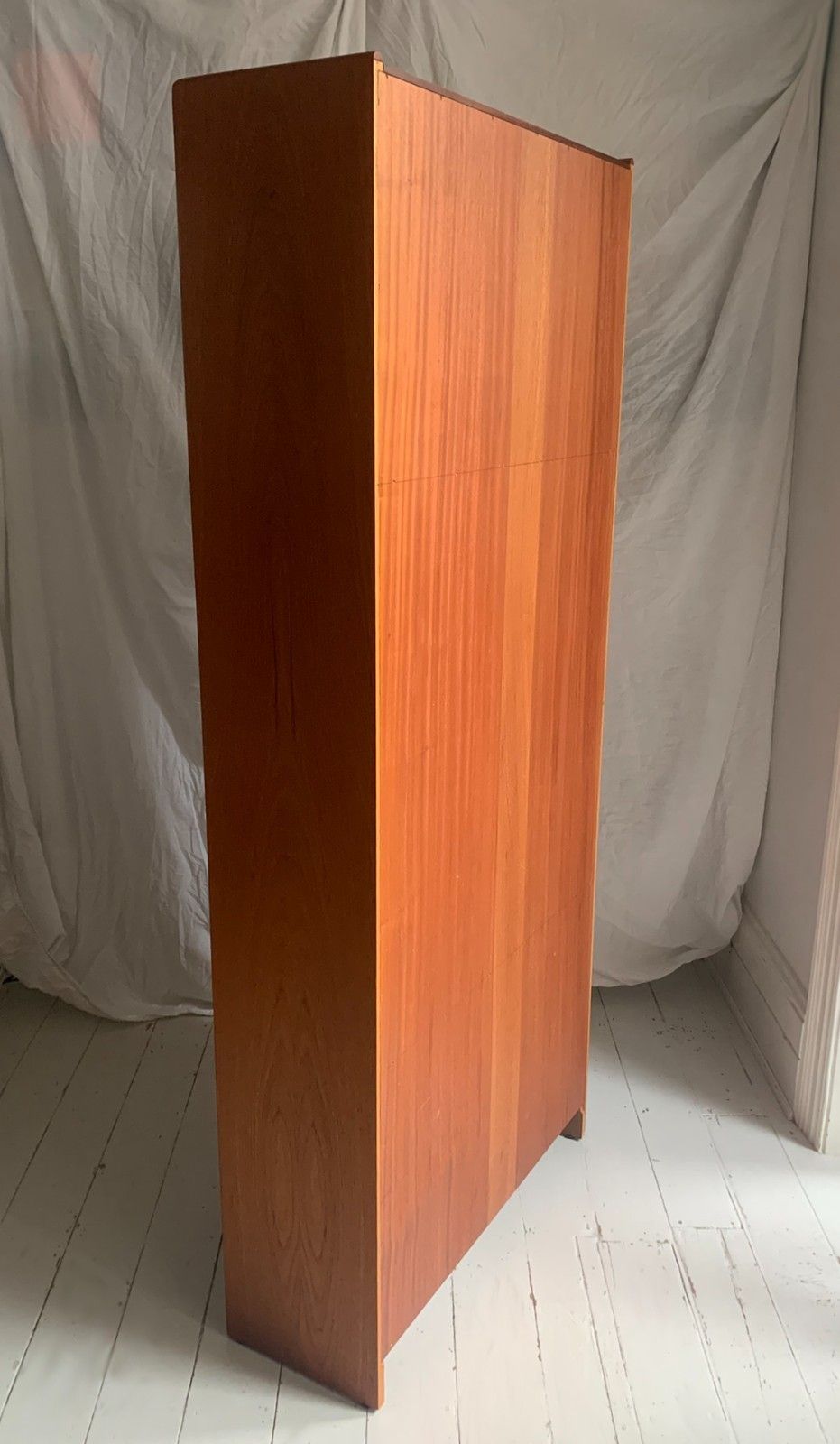 Vintage Mid Century Modern Teak Veneer Tall Bookcase With Six Shelves photo Furniture