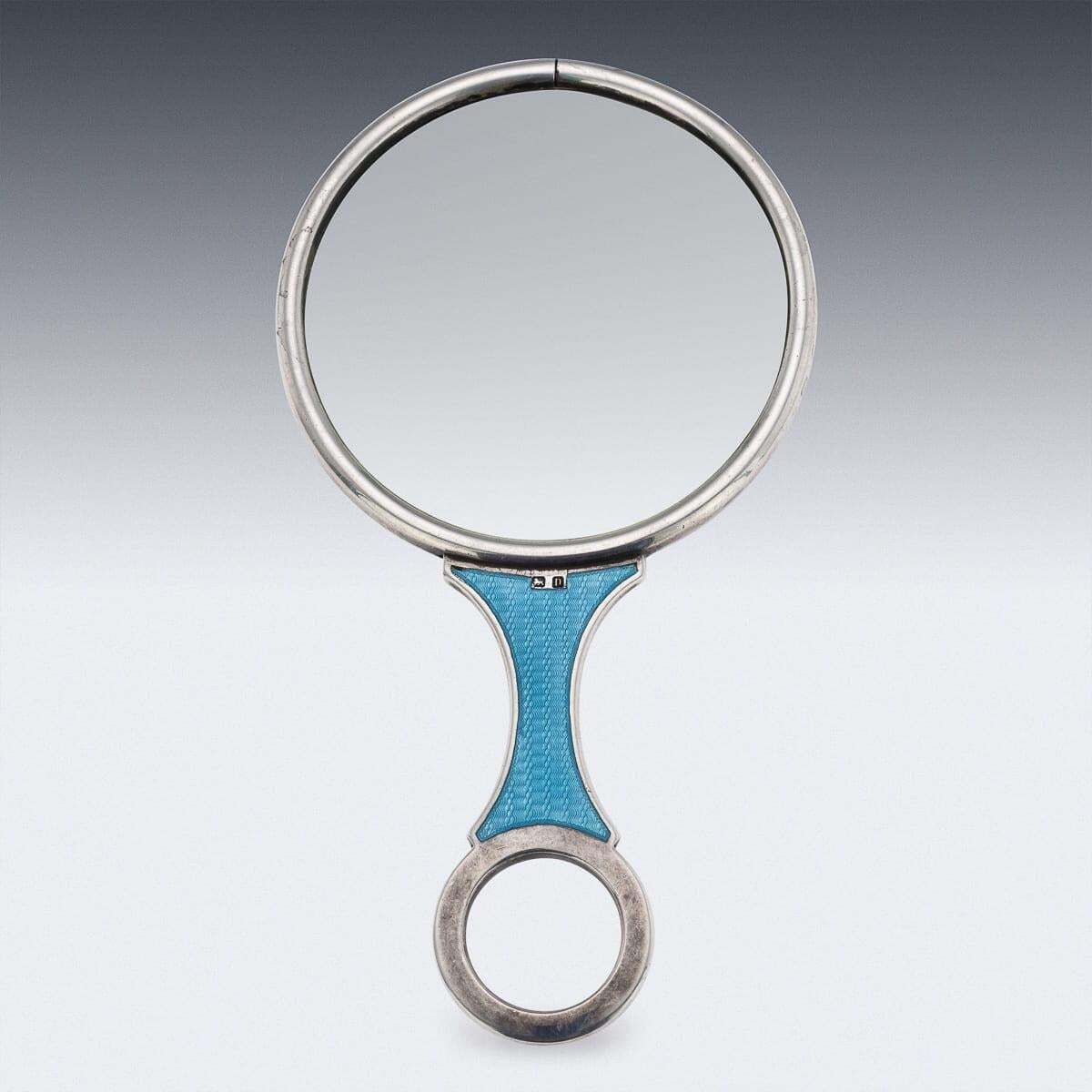 Antique 20thc English Solid Silver & Guilloché Enamel Magnifying Glass C.1912 photo for sale