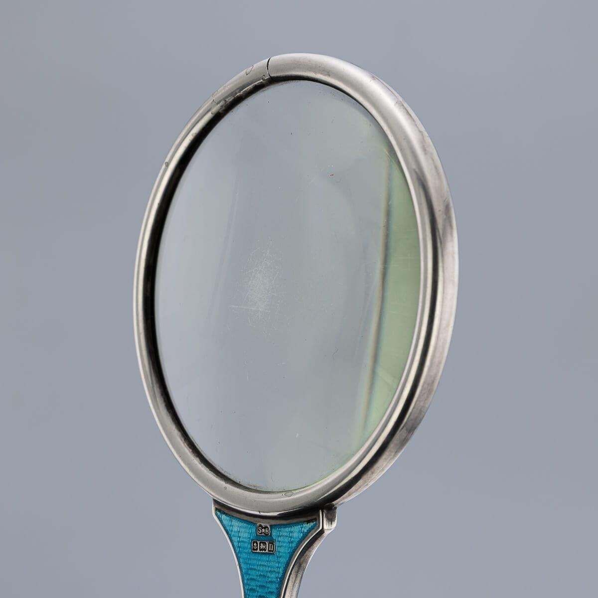 Antique 20thc English Solid Silver & Guilloché Enamel Magnifying Glass C.1912 photo buy