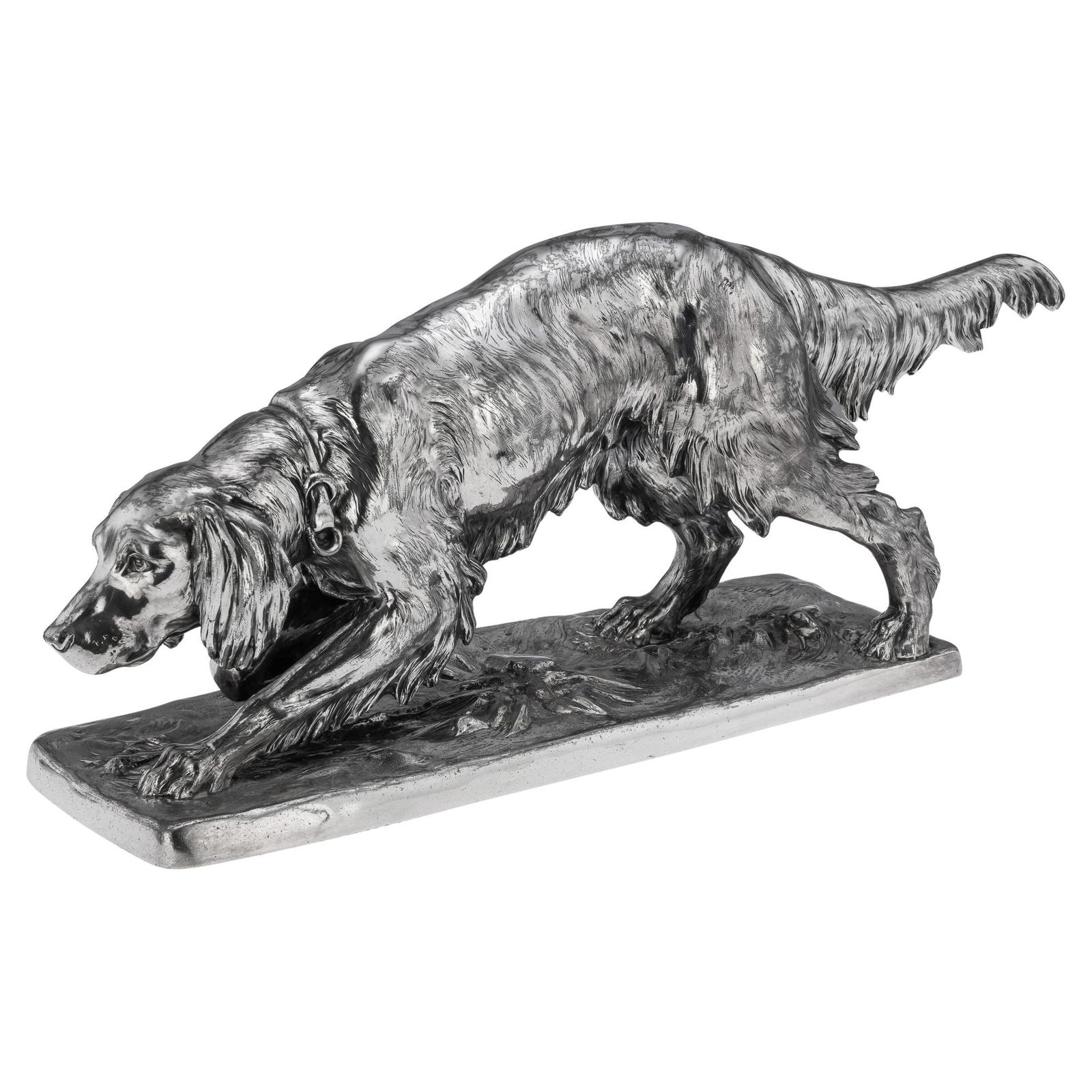 Antique 20thc Continental Silver Plated Hunting "Setter Dog" Statue C.1910