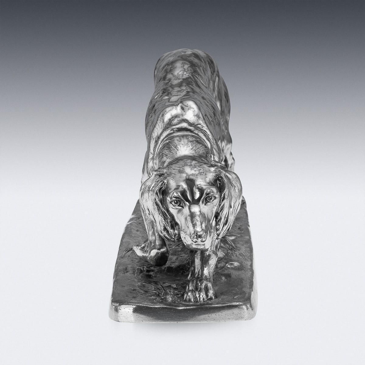 Antique 20thc Continental Silver Plated Hunting "Setter Dog" Statue C.1910 photo buy