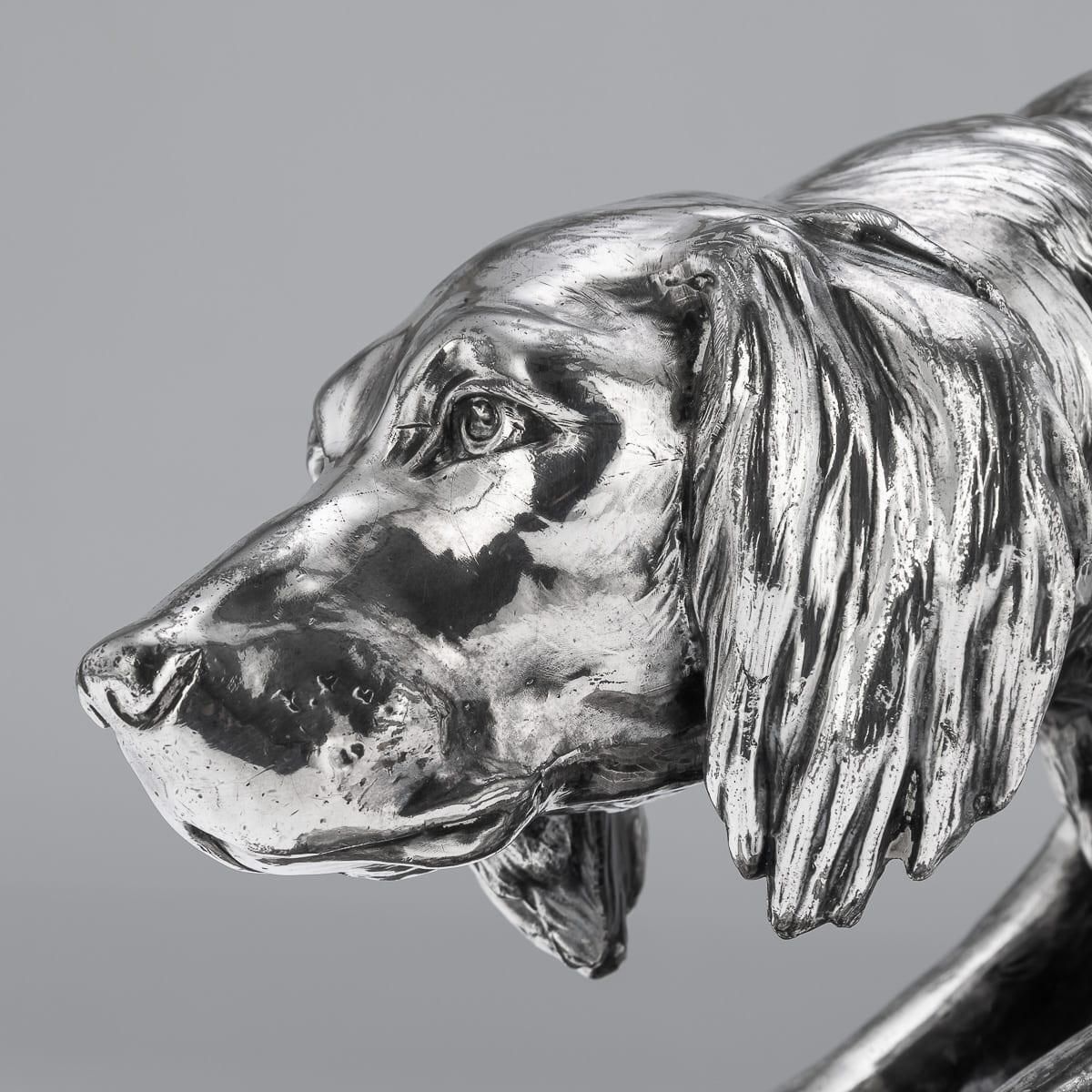 photo for sale Antique 20thc Continental Silver Plated Hunting "Setter Dog" Statue C.1910
