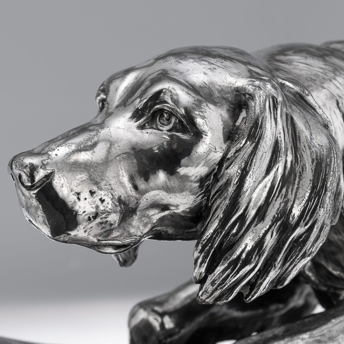 2855.0 Antique 20thc Continental Silver Plated Hunting "Setter Dog" Statue C.1910 photo