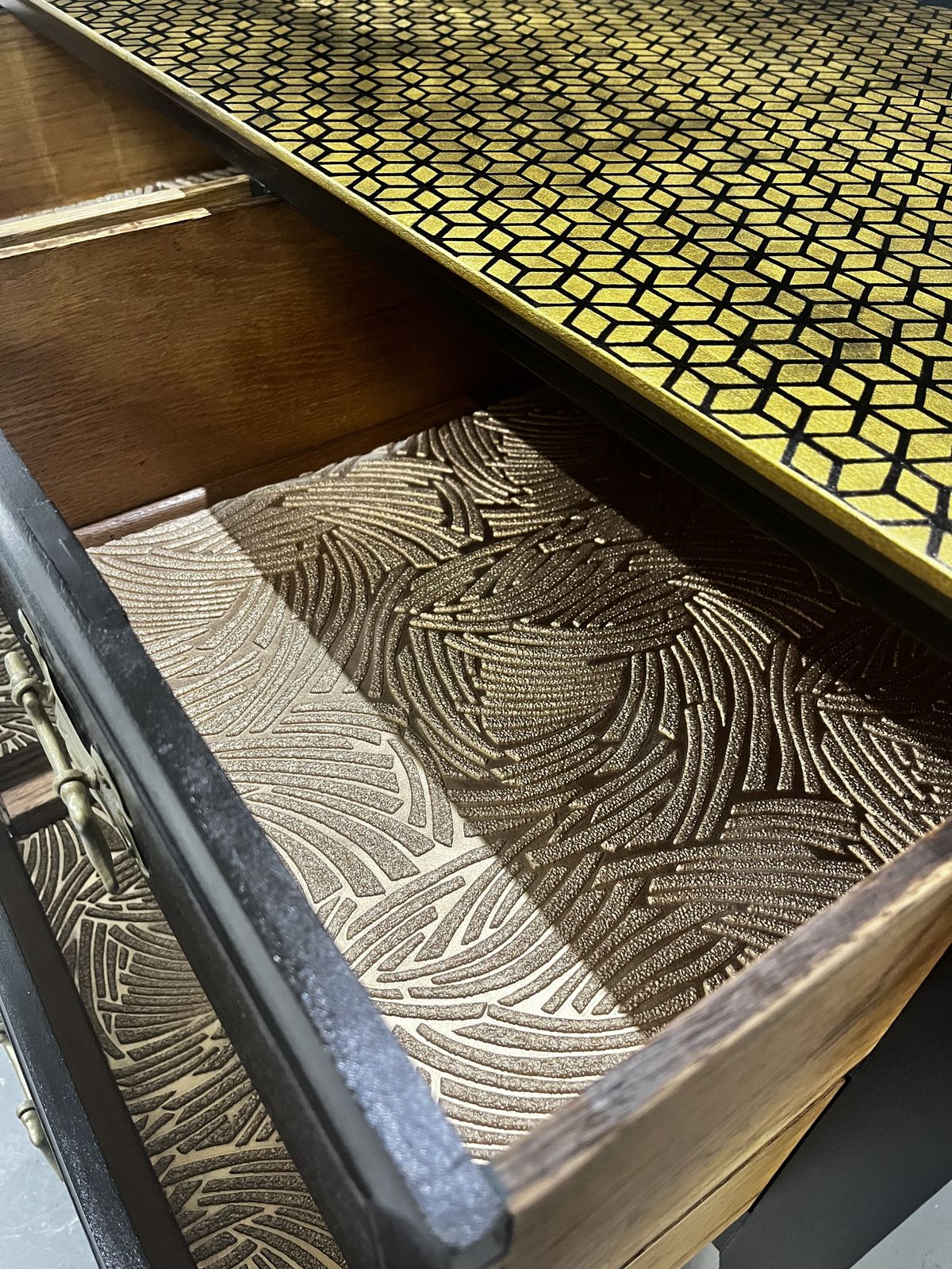 Black & Gold, Geometric Stencilled Upcycled, Painted Dresser – Striking Modern Glamour With Hand Finished Detail photo buy