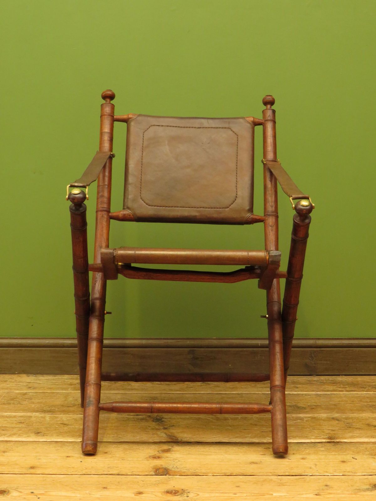 photo for sale Leather And Faux Bamboo Officers Campaign Chair